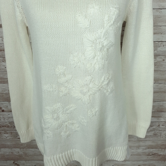 Style & Co Sweater S Flowers Ivory Embroidered 421 - Picture 2 of 7